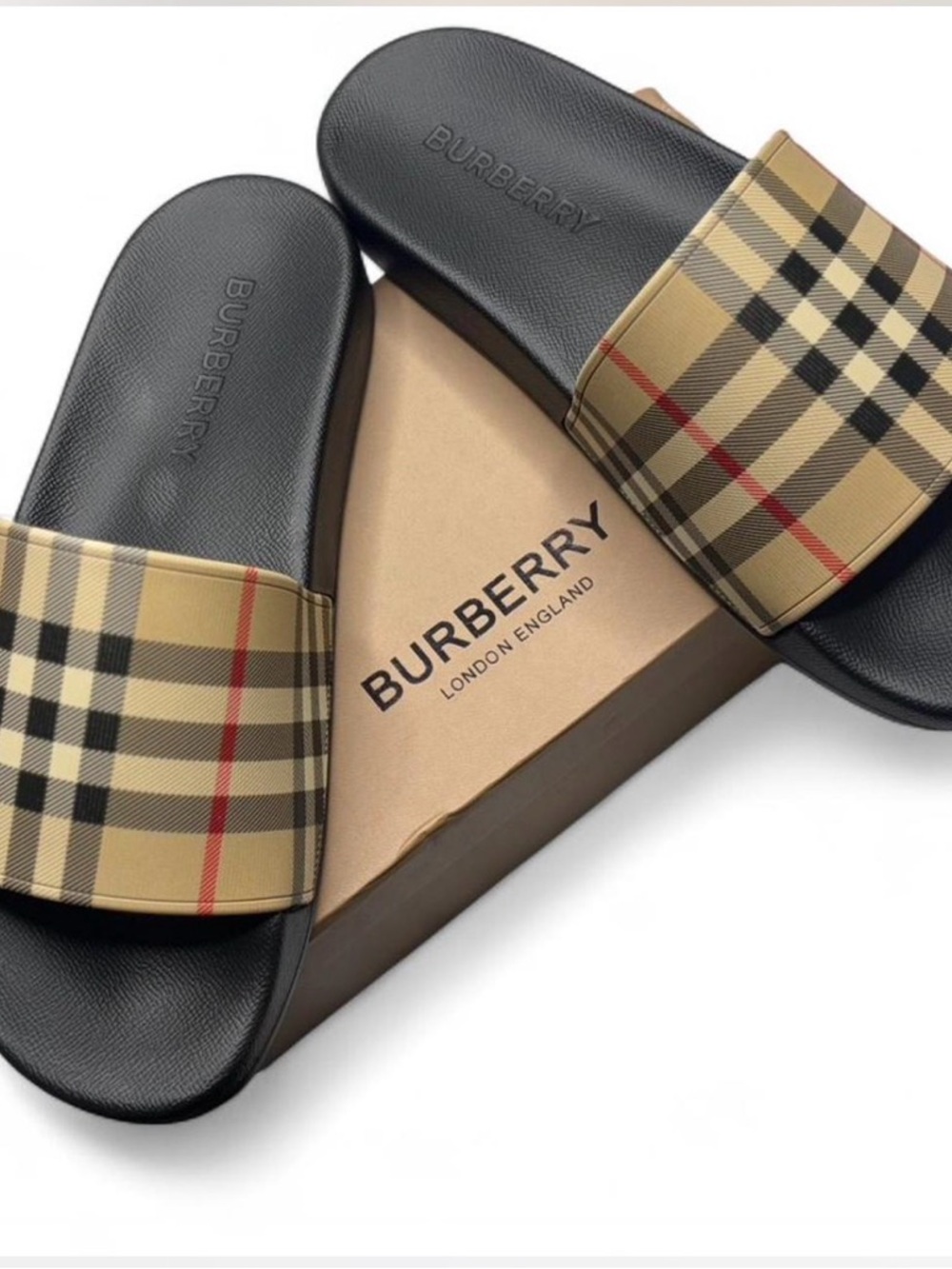 NWT🆕$425 Burberry Furley Vintage Check Slides
